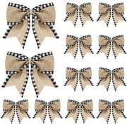 Dalrosia 12PCS Christmas Burlap Plaid Bow Christmas Buffalo Plaid Bow Christmas Decoration Bow for Christmas Tree Crafts Home Decoration