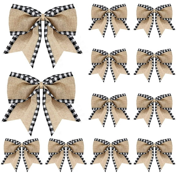 Dalrosia 12PCS Christmas Burlap Plaid Bow Christmas Buffalo Plaid Bow Christmas Decoration Bow for Christmas Tree Crafts Home Decoration