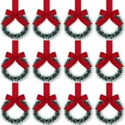 Dalrosia 12PCS Christmas Kitchen Cabinet Wreaths with Plaid Bow Ribbon Hanging Cabinet Doors Wreaths Decorative for Kitchen Window Outdoor Indoor Holiday Decor