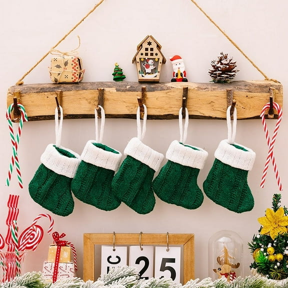 Dalrosia 12PCS Christmas Mini Stockings, 4 inches Knitted Knit Stripe Rustic Holiday Decorations