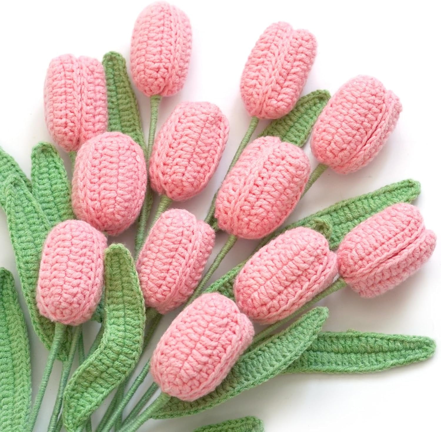 Dalrosia 12PCS Crochet Tulip Flower - Handmade Knitted Yarn Flowers, Graduation Flower Woven Flowers, Completed Crochet Flowers