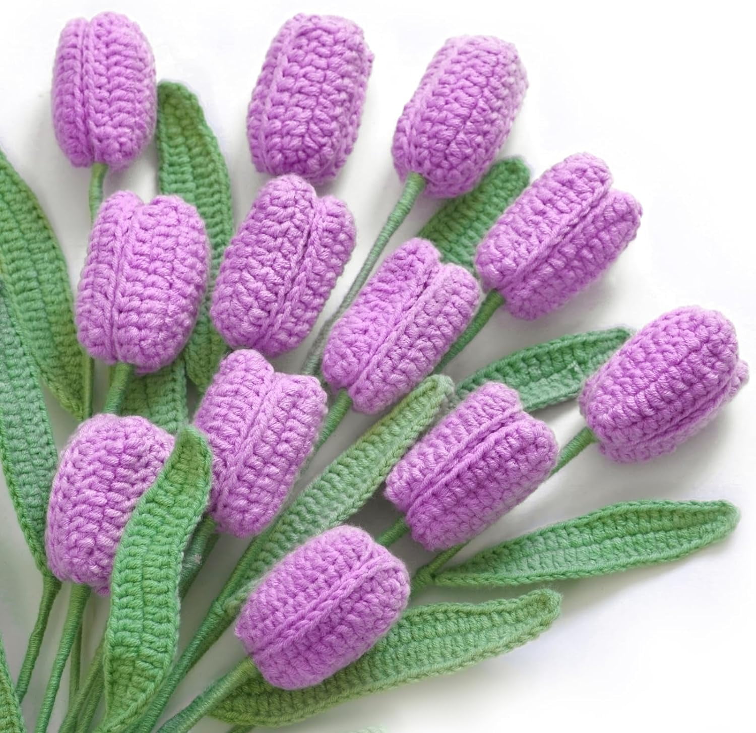 Dalrosia 12PCS Crochet Tulip Flower - Handmade Knitted Yarn Flowers, Graduation Flower Woven Flowers, Completed Crochet Flowers