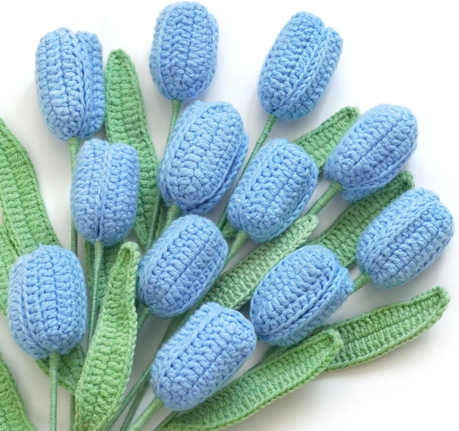 Dalrosia 12PCS Crochet Tulip Flower - Handmade Knitted Yarn Flowers, Graduation Flower Woven Flowers, Completed Crochet Flowers