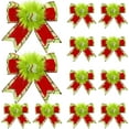 thumbnail image 1 of Dalrosia 12PCS Red Green Christmas Bows Christmas Tree Decoration Lime Green Wreaths Velvet Bow Tree Topper with Fluffy Ornaments for Xmas Party, 1 of 6