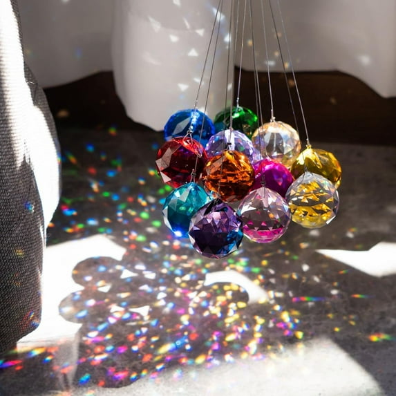 Dalrosia 12pcs Crystal Suncatcher 30mm Vintage Faceted Decorating Crystal Ball Prism Pendant Suncatcher Multi-Color Hanging Pendant Suncatcher