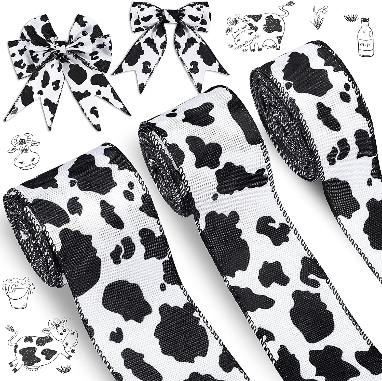 Cow Ribbon Dalrosia 15 Yards Wired Cow Print Ribbon Black and White Ribbon Animal ...