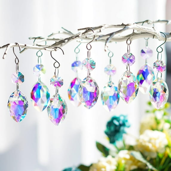 Dalrosia 15PCS Chandelier Crystals,38mm Colorful Teardrop Crystal Chandelier Pendants Parts Beads,Hanging Crystals for Chandeliers