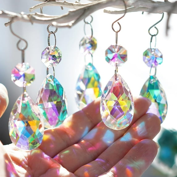 Dalrosia 15PCS Chandelier Crystals,38mm Colorful Teardrop Crystal Chandelier Pendants Parts Beads,Hanging Crystals for Chandeliers