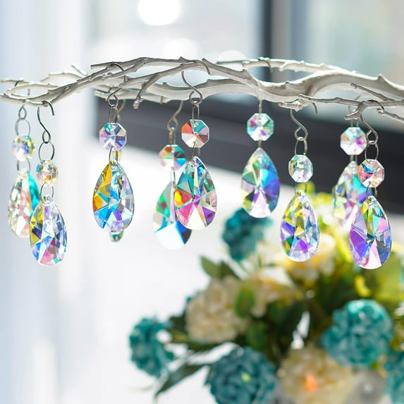 Dalrosia 15PCS Chandelier Crystals,38mm Colorful Teardrop Crystal Chandelier Pendants Parts Beads,Hanging Crystals for Chandeliers