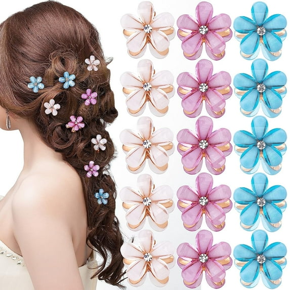 Dalrosia 15PCS Small Hair Clips Crystal Mini Flower Hair Clips Hair Decorations for Women Hair barrettes for Fine Hair Alligator Bling Bling Hairpin
