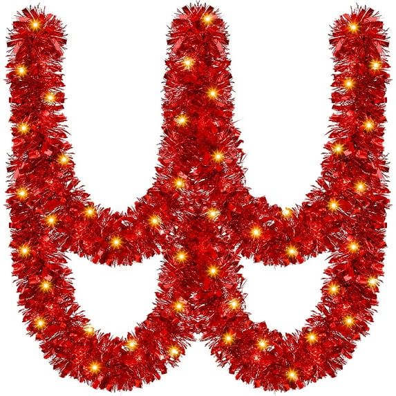 Dalrosia 16.4FT Christmas Prelit Tinsel Garland with Lights 50 LED Hanging Lighted Christmas Garland Xmas Tinsel Garland for Xmas Tree Home Decor