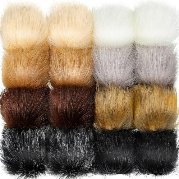 Dalrosia 16PCS Faux Fur Pom Pom Balls with Elastic Loop Fluffy Faux Fox Fur Pom Pom for Hats Beanie Shoes Scarves Gloves Bags Accessories