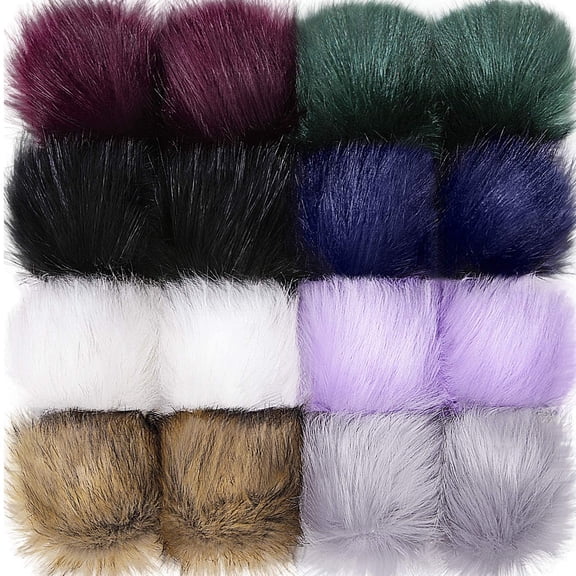 Dalrosia 16PCS Faux Fur Pom Pom Balls with Elastic Loop Fluffy Faux Fox Fur Pom Pom for Hats Beanie Shoes Scarves Gloves Bags Accessories