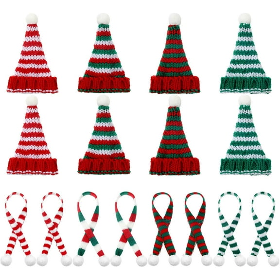 Dalrosia 16pcs Mini Christmas Knit Hat Scarf Set Christmas Doll Knit Decor Miniature Santa Hat Scarves Doll Clothing Accessories DIY Craft for Xmas Tree Santa for Christmas Gift Decoration