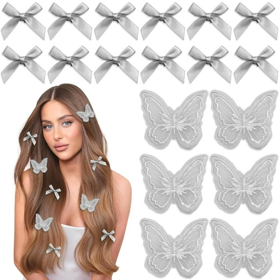 Dalrosia 18PCS Bow Hair Clips Lace Embroidery Butterfly Hair Clips Satin Bowknot Hair Bow Mini Hair Barrettes for Girls