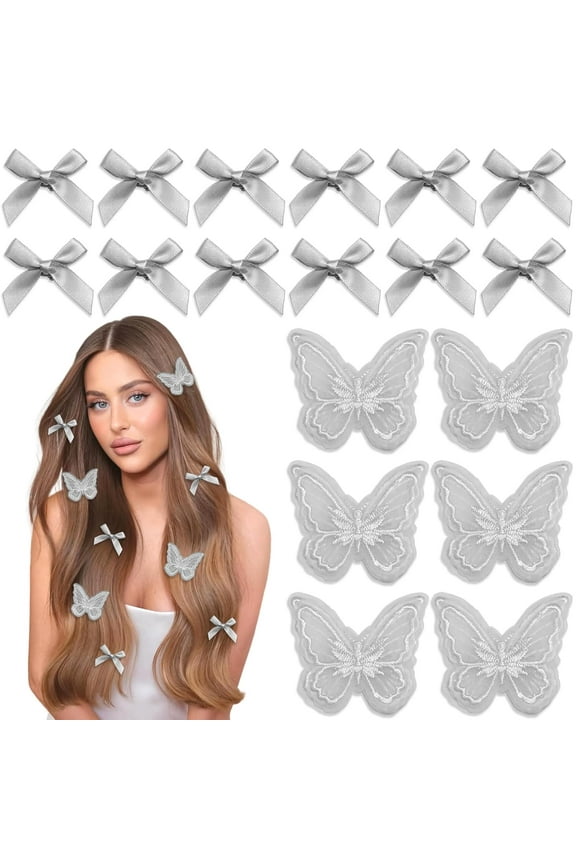 18PCS Bow Hair Clips Lace Embroidery Butterfly Hair Clips Satin Bowknot Hair Bow Mini Hair Barrettes for Girls