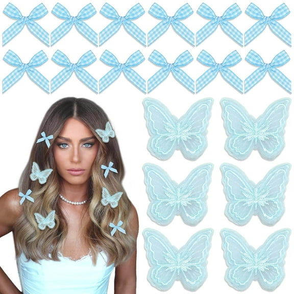 Dalrosia 18PCS Bow Hair Clips Lace Embroidery Butterfly Hair Clips Satin Bowknot Hair Bow Mini Hair Barrettes for Girls