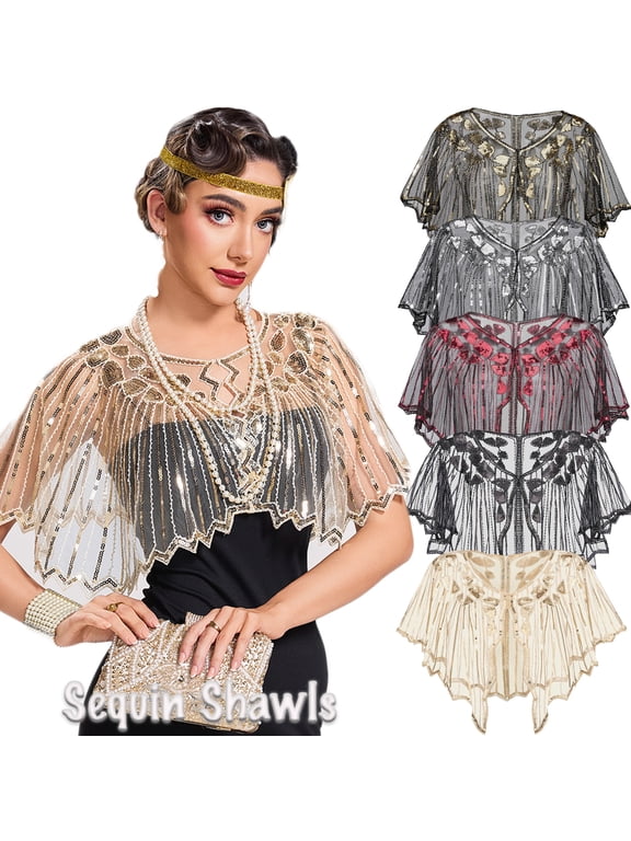1920s Shawl Bridal Shawls Sequin Beaded Shawl And Wraps Bolero Flapper Cover Up For Evening Dresses Wedding Party
