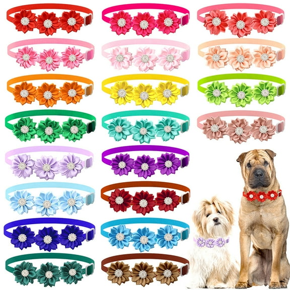 Dalrosia 20PCS Christmas Dog Collar Bow Tie Flower with Diamond Crystal, Adjustable Puppy Dog Christmas Collar Bows Pet Collar Tie Cat Bowties for Birthday Party Wedding Dogs Bowties