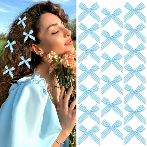 Dalrosia 20PCS Mini Green Bow Hair Clip, Non-Slip Cute Small Hair Bow, Y2K Sweet Plaid Craft Bowknot Hair Barrettes Accessories for Women Teens