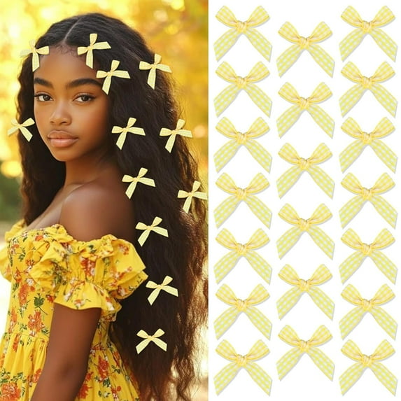Dalrosia 20PCS Mini Green Bow Hair Clip, Non-Slip Cute Small Hair Bow, Y2K Sweet Plaid Craft Bowknot Hair Barrettes Accessories for Women Teens