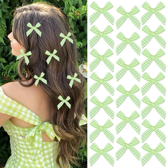 Dalrosia 20PCS Mini Green Bow Hair Clip, Non-Slip Cute Small Hair Bow, Y2K Sweet Plaid Craft Bowknot Hair Barrettes Accessories for Women Teens