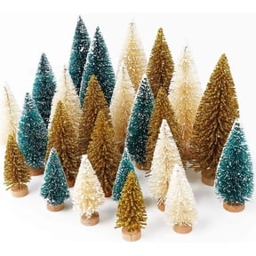 Dalrosia 24PCS Mini Christmas Trees Bottle Brush Trees with Wood Base, Christmas Village Trees for Tabletop Christmas Decor Holiday Winter Decorations