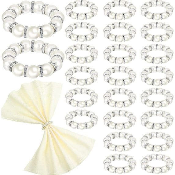 Dalrosia 24PCS Pearl Napkin Rings, Luxurious Napkin Rings for Decorating Table Napkins, Elegant Napkins Ring Holders for Dinner, Wedding, Party Table Decoration, Thanksgiving & Christmas