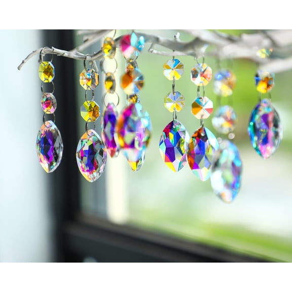 Dalrosia 25PCS Chandelier Crystals Prism Replacement Suncatchers,38mm Rounded Pear Shape Crystals Hanging,Glass Sun Catchers with Crystals Beads for Wedding Home Decor
