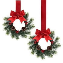 Dalrosia 2PCS 9" Mini Christmas Wreath for Front Door Christmas Red Artificial Bell Berries Wreath for Cabinet Wedding Window Home Wall Indoor Decor