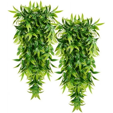 Dalrosia 2PCS Artificial Hanging Plants Fake Bamboo Leaves Plants Faux Hanging Plants for Patio Porch Outdoor Plants Decor