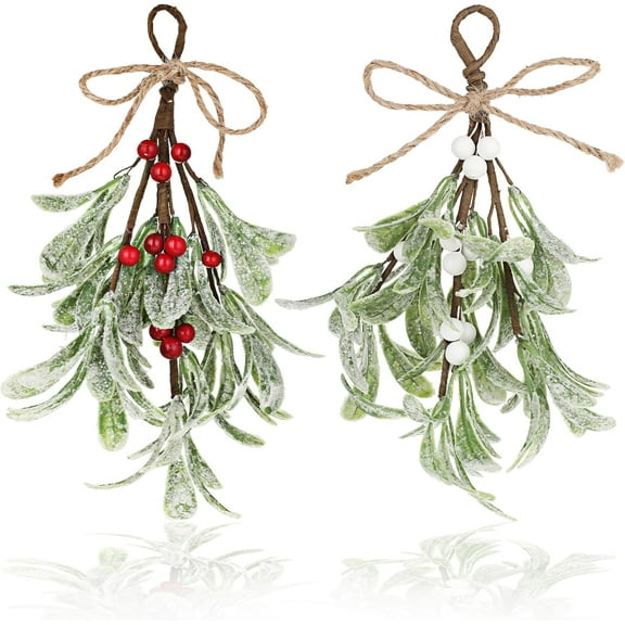 Dalrosia 2PCS Artificial Mistletoe Ornament Mistletoe Hanging Decorations Glitter Christmas Tree Accessories Artificial Dry Leaf Hanging Decoration for Tree Door
