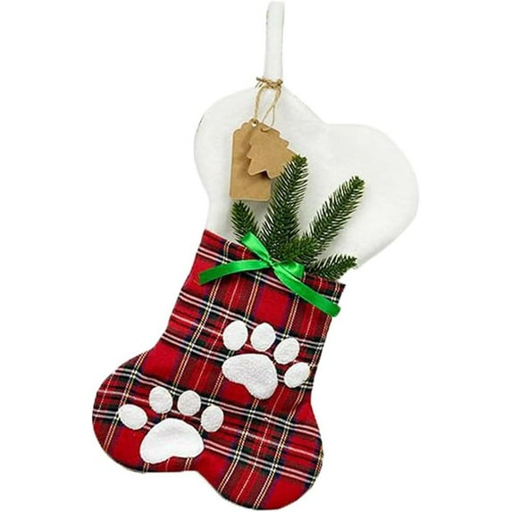 Dalrosia 2PCS Cat Bone Christmas Stockings, Plush & Plaid Hanging Socks for Holiday and Christmas Decorations