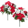 thumbnail image 1 of Dalrosia 2PCS Christmas Artificial Flowers Poinsettia Bouquet Mixed Christmas Bush Winter Flowers Arrangment for Home Kitchen Decor Holiday Cemetery, 1 of 7
