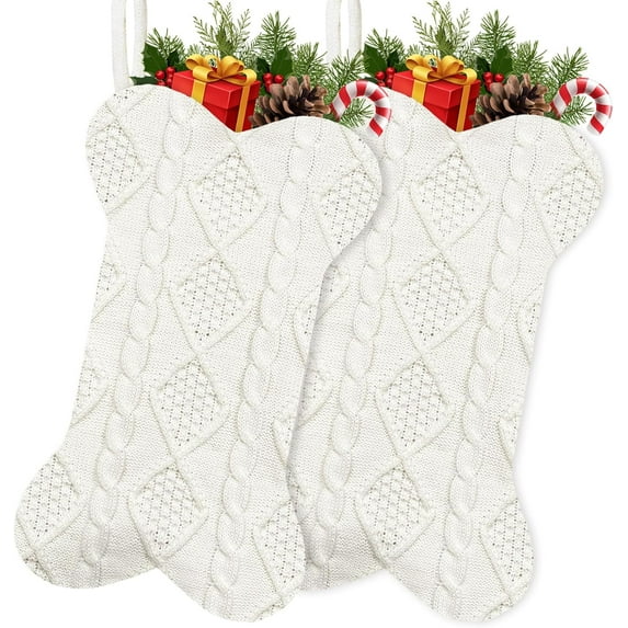 Dalrosia 2PCS Dog Christmas Stocking, Knit Christmas Stocking for Dogs, Bone Shape Dog Stocking Christmas Large Pet Stockings Hanging Dog Christmas Stocking for Dogs Cats Pets