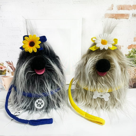 Dalrosia 2PCS Dog Pet Gnomes Coffee Bar Home Decoration, Handmade Swedish Tomte Elf Gnome Figurines Dwarf Farmhouse Hoem Kitchen Gnomes Gifts for Tiered Tray Shelf Entry Table Decor