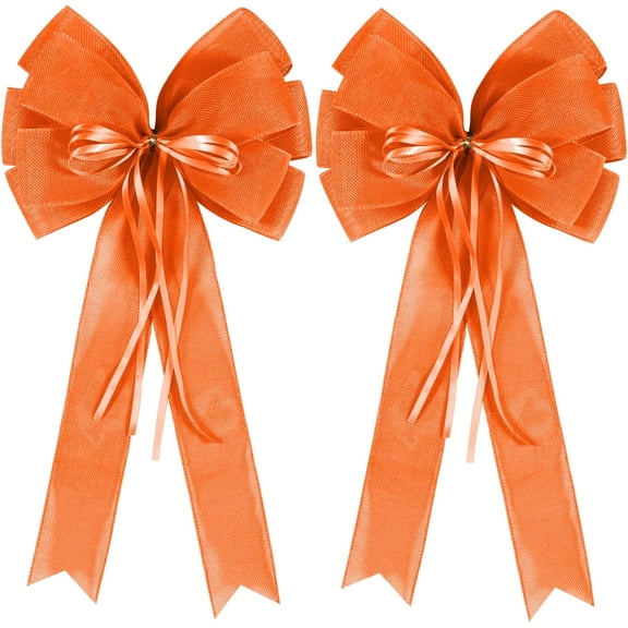 Dalrosia 2PCS Fall Bows for Wreaths Decor,Fall Tree Topper Bow Decorations,Decorative Bow with Orange Burlap and Glitter String for Autumn Thanksgiving Holiday Home Front Door Outdoor