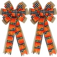 thumbnail image 1 of Dalrosia 2PCS Fall Bows for Wreaths Decorations for Home, Halloween Tree Topper Bow, Thanksgiving Bow with Orange Buffalo Plaid Burlap Front Door Outdoor, 1 of 5