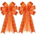 thumbnail image 1 of Dalrosia 2PCS Fall Bows for Wreaths Decorations for Home, Halloween Tree Topper Bow, Thanksgiving Bow with Orange Buffalo Plaid Burlap Front Door Outdoor, 1 of 5