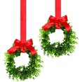 thumbnail image 1 of Dalrosia 2PCS Kitchen Cabinet Wreaths Boxwood Wreaths with Ribbon Artificial Green Leaves Wreaths Decorative Hanging Wreaths for Cabinet Wall Window Front Door Decors, 1 of 4