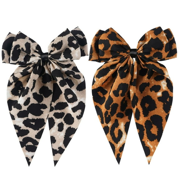 Dalrosia 2PCS Leopard print Hair Bows for Women Big Ribbon Bows for Hair Long Tail Bow Hair Clips Cute Hair Barrettes Hair Accessories for Girls