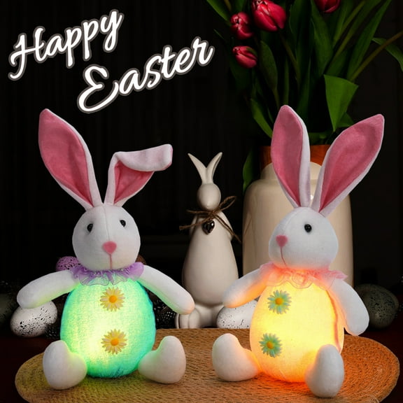 Dalrosia 2PCS Lighted Plush Bunny, Hanging Easter Rabbits Couple with Lights, Light Up Cute Animal Figurine, Spring Farmhouse Room Ornament