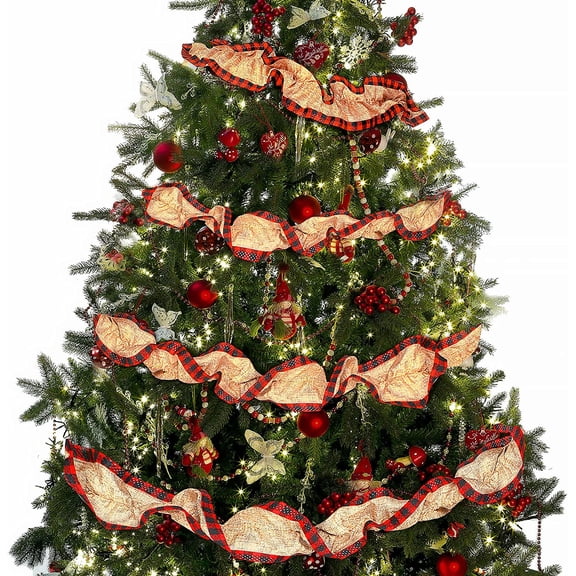 Dalrosia 2PCS Plaid Christmas Tree Garland Rustic Craft Garland Christmas Tree Ribbon for Christmas Crafts Decoration, Floral Bows Craft, 9 Feet