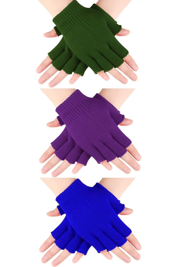 3 Pairs Winter Half Finger Gloves Knitted Fingerless Mittens Warm Stretchy Gloves for Men and Women