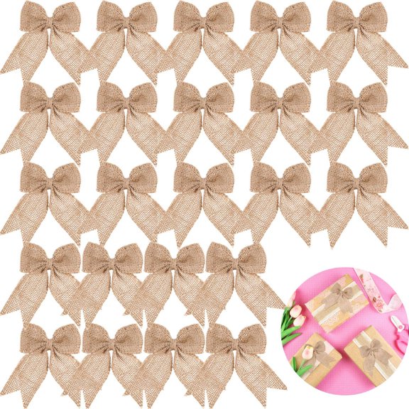 Dalrosia 30PCS Burlap Bows Burlap Bow Knot Handmade Burlap Decorative Bowknot Natural Ornament Bow for Christmas Decorate Tree Festival Holiday Party Supplies