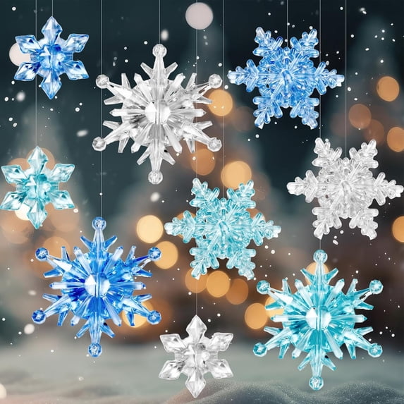 Dalrosia 30PCS Christmas Acrylic Snowflake Ornaments Crystal Snowflake Decoration Ornaments Assorted Size Winter Table Scatter Xmas Tree Hanging Pendant for DIY Craft Party Favor