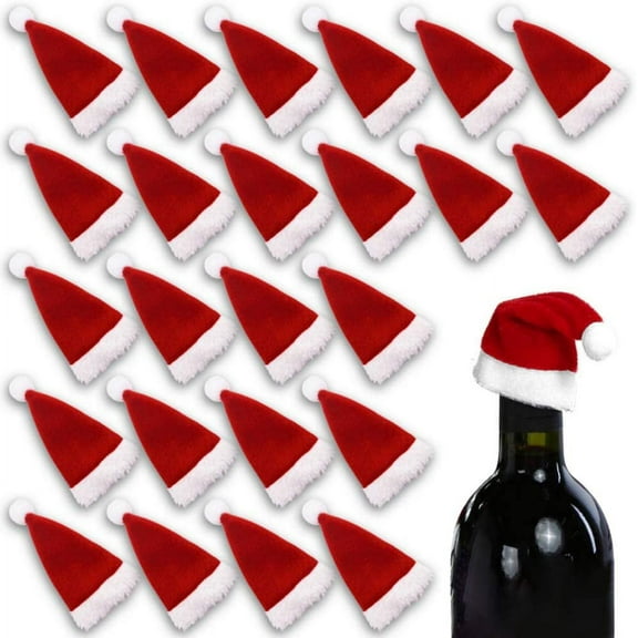 Dalrosia 30PCS Mini Santa Hats Wine Bottles Cover Silverware Holder Home Christmas Decor