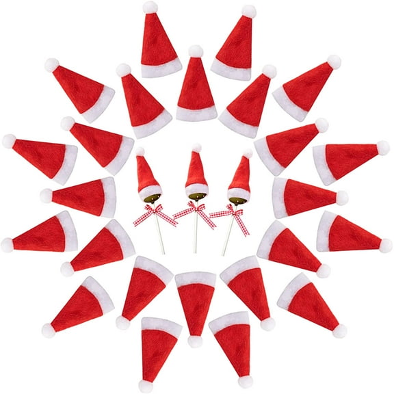 Dalrosia 30pcs Mini Santa Hats- Christmas Lollipop Hat for Crafts- Mini Santa Claus Hat Wine Bottles Cover for Christmas Silverware Holders Table Dinner Decorations