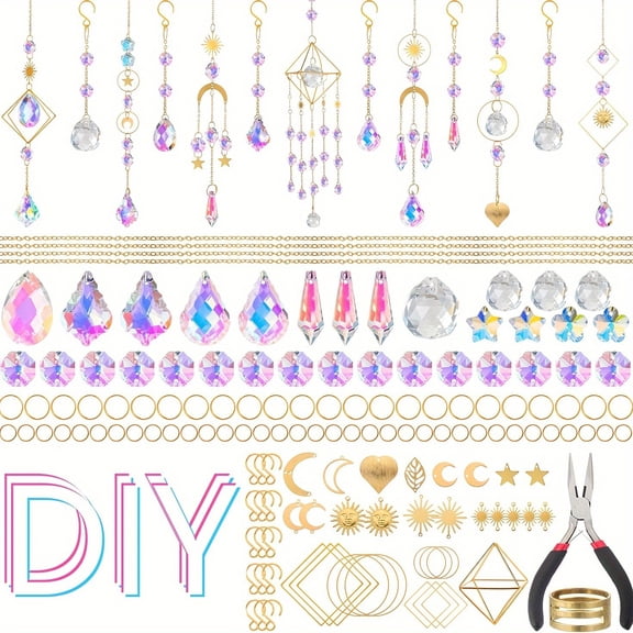 Dalrosia 310PCS DIY Suncatchers Making Kits Craft for Adults Crystal Suncatchers for Window Hanging Sun Catcher with Chain Rainbow Maker Crystal Prisms Decor for Home Garden Party Wedding Ornament