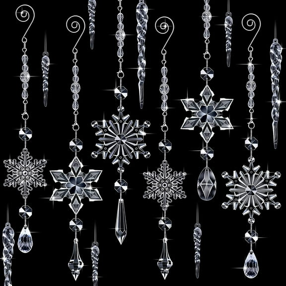 Dalrosia 32PCS Crystal Christmas Ornaments Crystal Hanging Snowflakes Acrylic Xmas Tree Icicle Drop Crystal Decorations with Hooks for Christmas Snow Party Winter